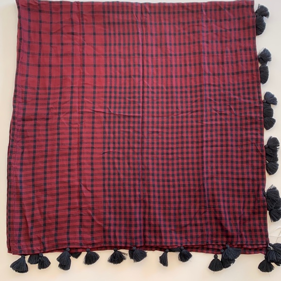 Mud Pie Gingham Square 100% Viscose Scarf, Burgundy & Black, 50” x50”, NWT - Picture 1 of 9